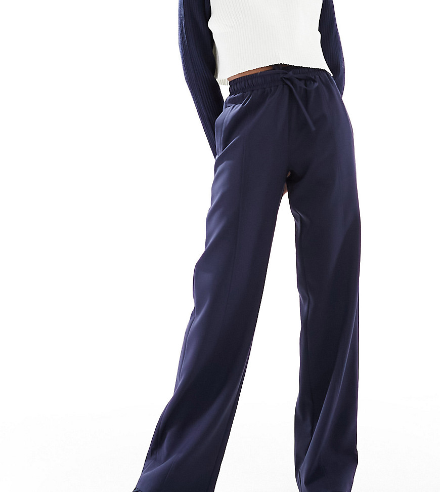 4th & Reckless Tall exclusive tailored drawstring straight leg trousers in navy
