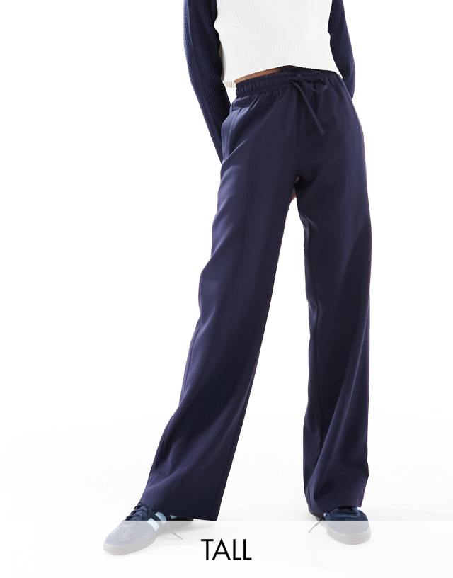 4th & Reckless Tall - exclusive tailored drawstring straight leg trousers in navy