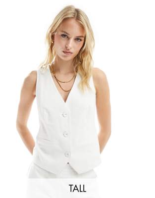 exclusive tailored linen look cross back vest in white - part of a set