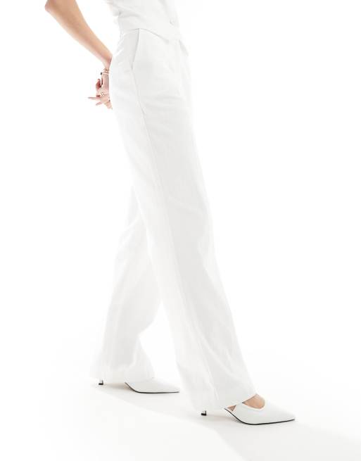 4th & Reckless Tall exclusive tailored linen look wide leg pants in white - part of a set, 2 of 5