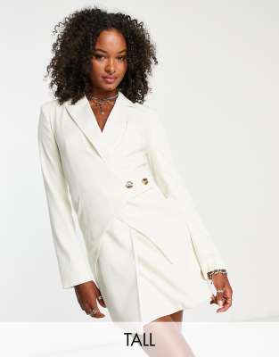 exclusive tailored panel detail blazer dress in ecru-Neutral