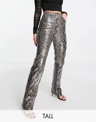 4th & Reckless Tall exclusive tailored slim leg leather look pants in snake print