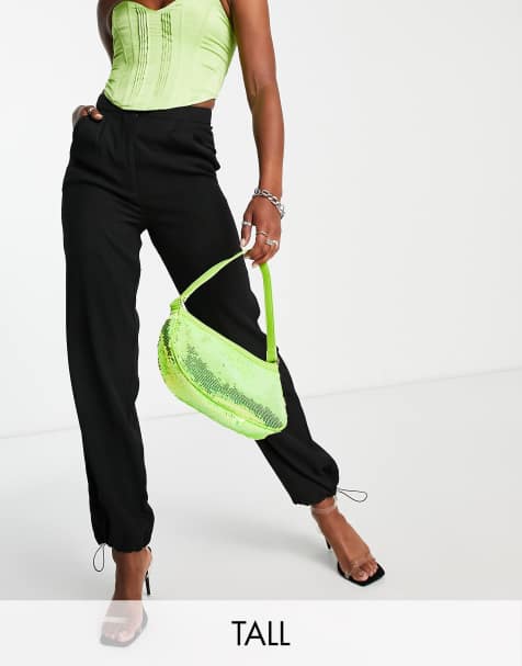 4th & Reckless Tall exclusive tailored trousers with elastic cuff detailing in black - view 1