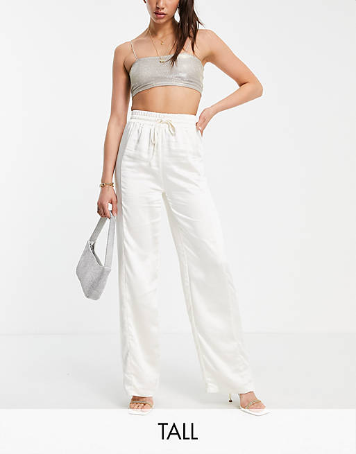 4th + Reckless Tall flare stripe satin trousers in oyster