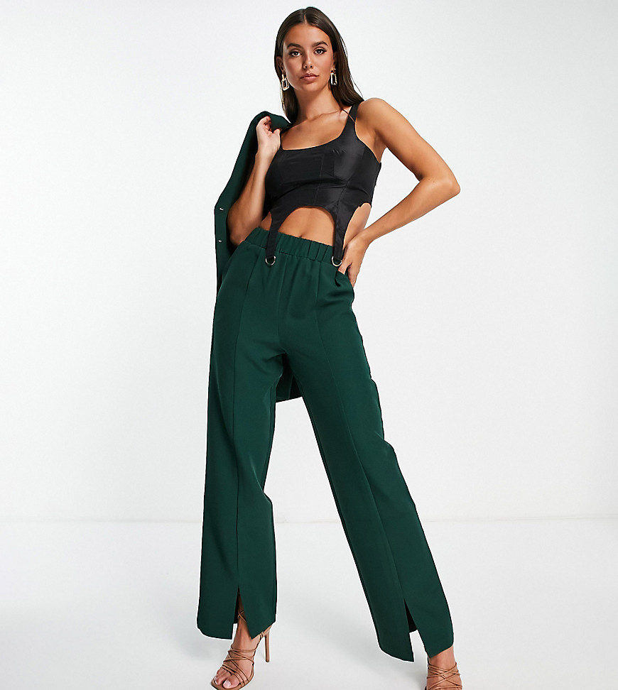 4th & Reckless Tall front spilt tailored trousers co ord in forest green