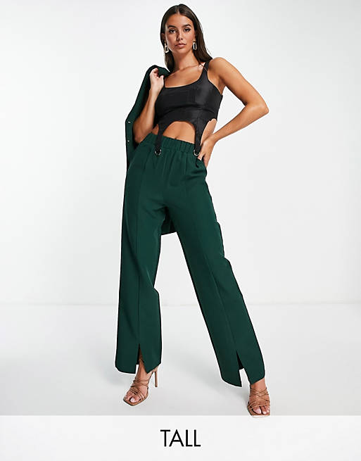4th & Reckless Tall front spilt tailored trousers co ord in forest green