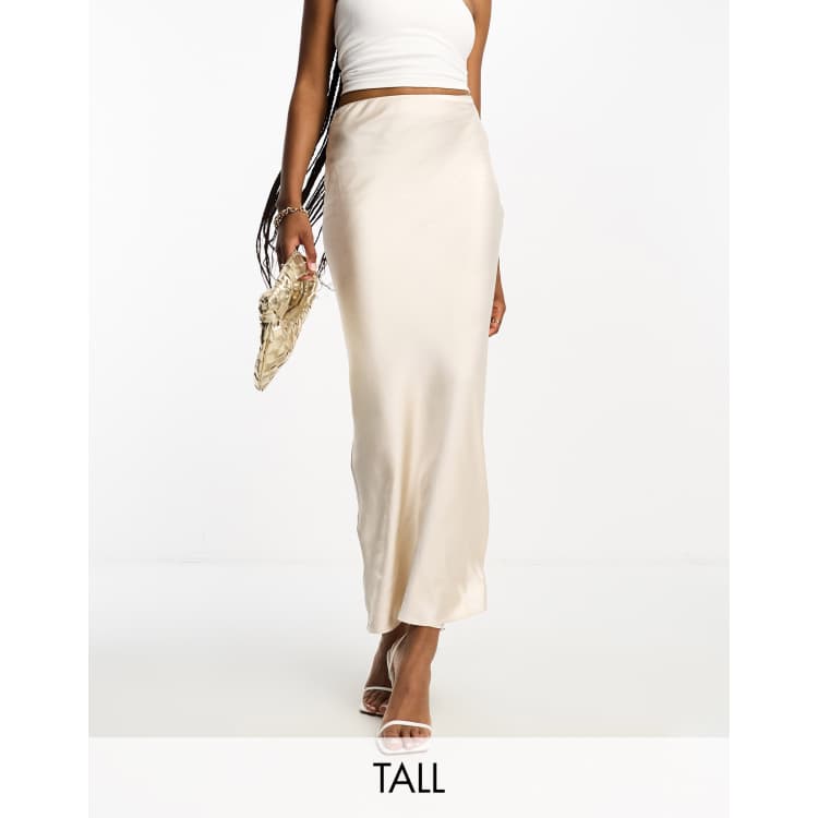 4th Reckless Tall Jupe longue en satin Crème ASOS