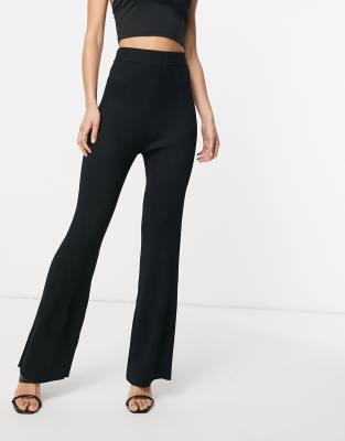 black wide leg knit trousers