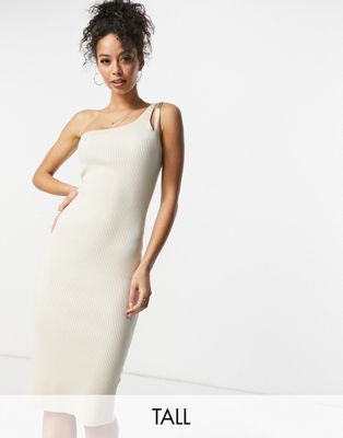 4th & Reckless Tall knitted one shoulder chain strap detail midi dress in cream - ASOS Price Checker