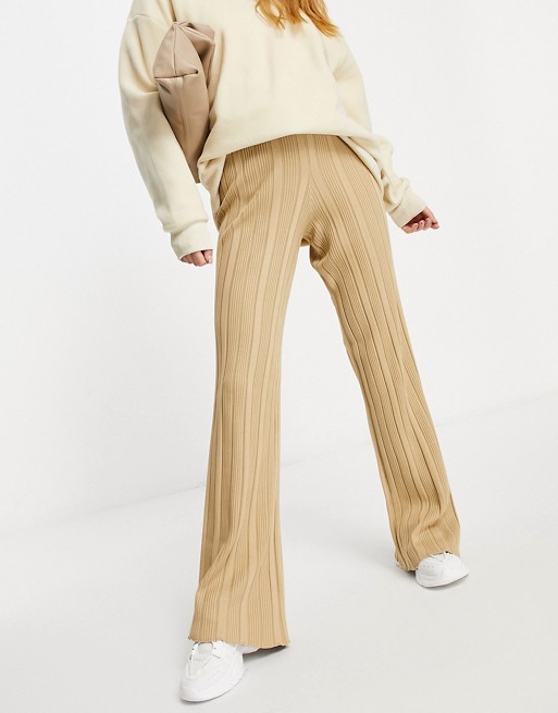 4th & Reckless Tall knitted wide leg trouser in camel