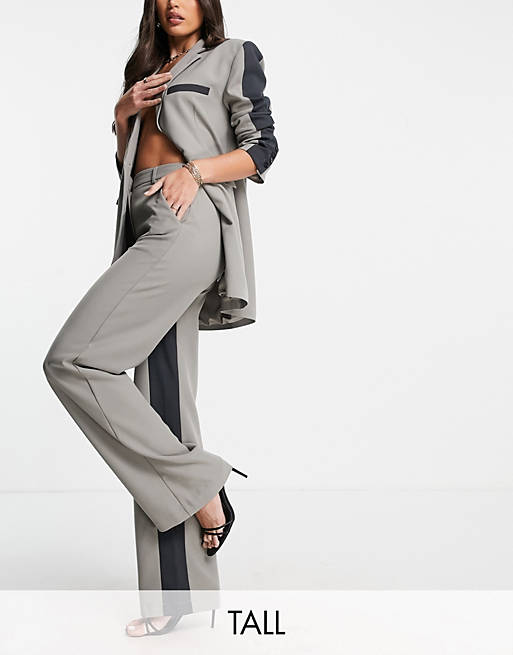 4th & Reckless Tall mix colour block trousers in grey