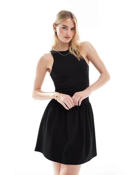 4th & Reckless Tall - Mouwloze mini jurk met racerhals en verlaagde taille in zwart - view 1