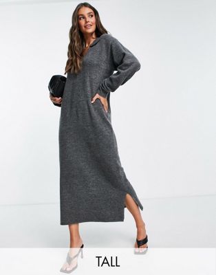 4th & Reckless Tall open collar knitted midi jumper dress in grey