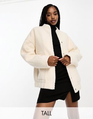4th & Reckless Tall exclusive oversized wool look bomber jacket in cream