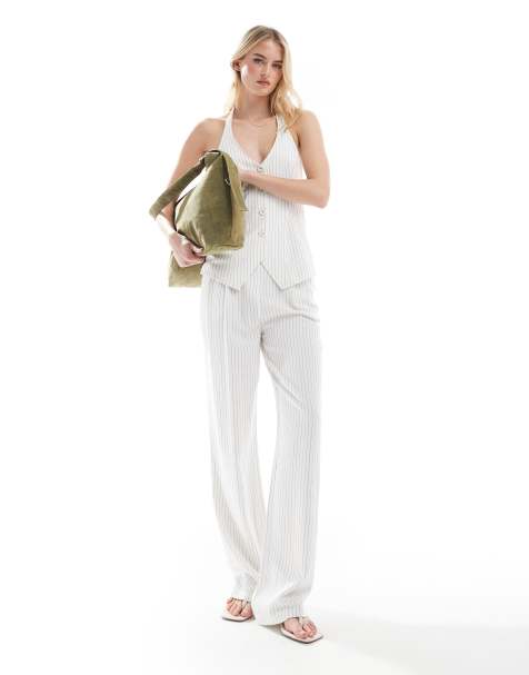4th & Reckless Tall - Pantalon d'ensemble ample et ajusté à fines rayures - Blanc - view 1