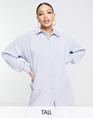 4th & Reckless Tall 4th & Reckless Tall plisse tie front shirt co-ord in blue