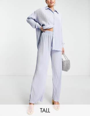 4th & Reckless Tall plisse wide leg trouser co-ord in blue - ASOS Price Checker
