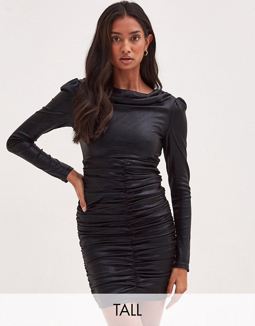 4th & Reckless Tall ruched detail mini dress in black