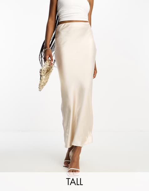 4th & Reckless Tall satin maxi skirt in cream - view 1