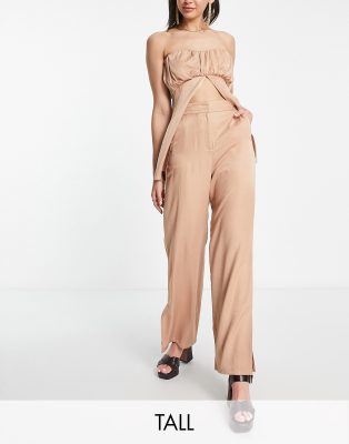 4th & Reckless Tall 4th & Reckless Tall satin trousers in tan-Neutral