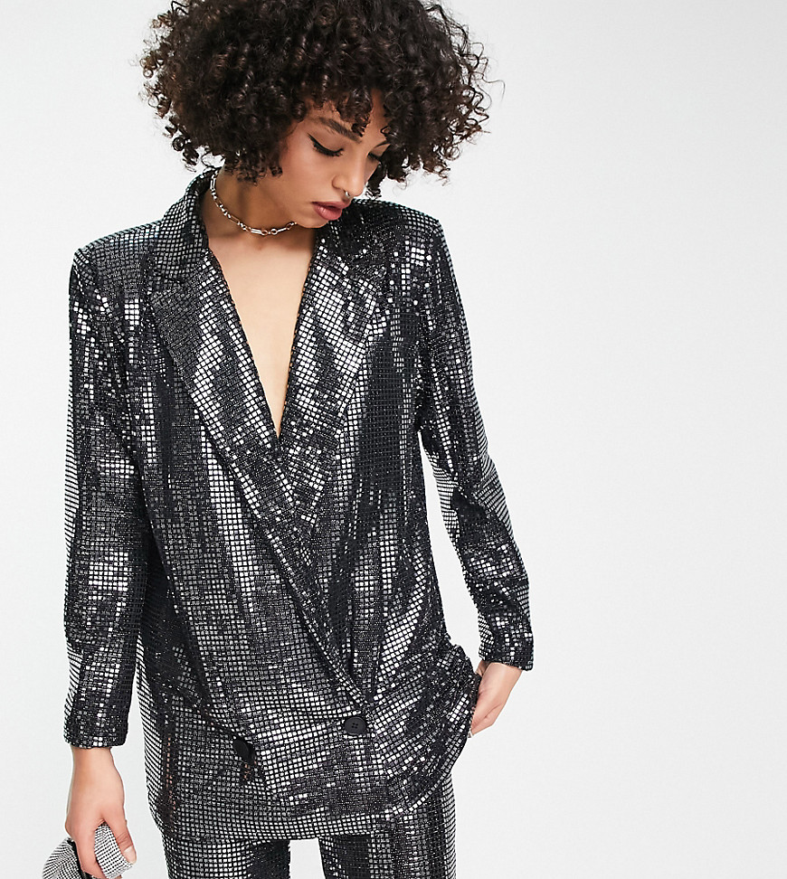 4th & Reckless Tall Sequin Tailored Blazer In Metallic Silver - Part Of A Set