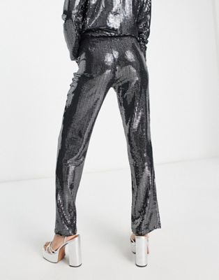 4th & Reckless Tall exclusive sequin tailored trouser co-ord in silver