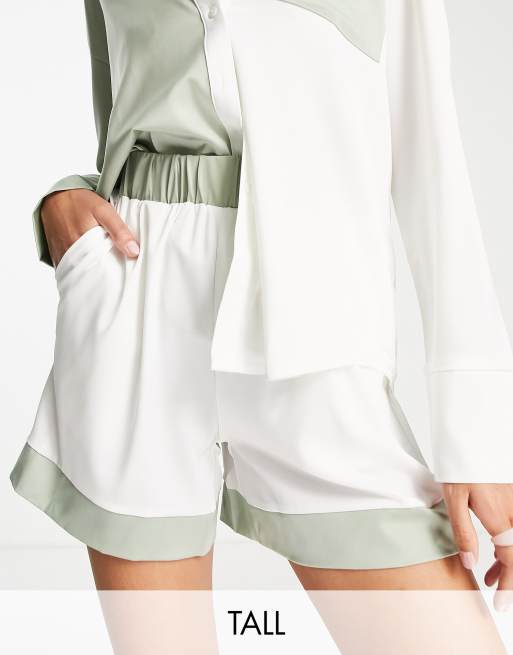 4th & Reckless Tall - Shorts med farveblok-design i salviegrøn og beige - Del af sæt