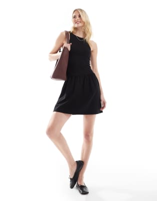 4th & Reckless Tall Sleeveless Racer Neck Drop Waist Mini Dress In Black
