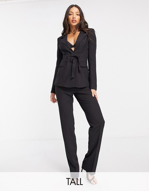 4th & Reckless Tall slim fit buckle front blazer in black