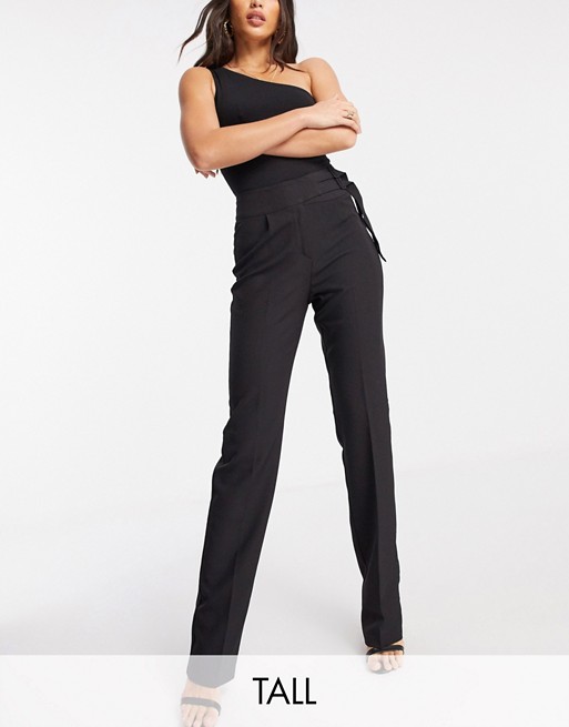 4th & Reckless Tall slim fit buckle side trouser in black