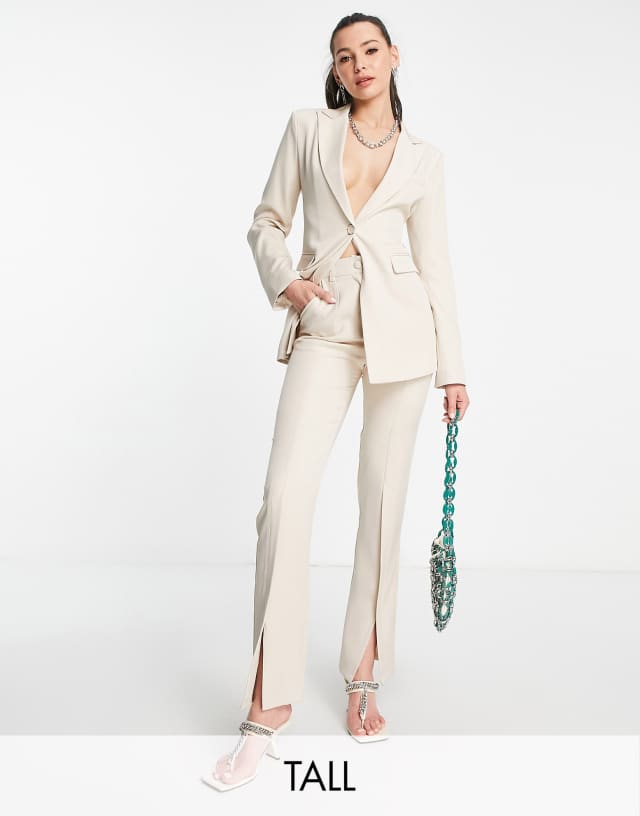 4th & Reckless Tall tailored open back blazer in beige - part of a set