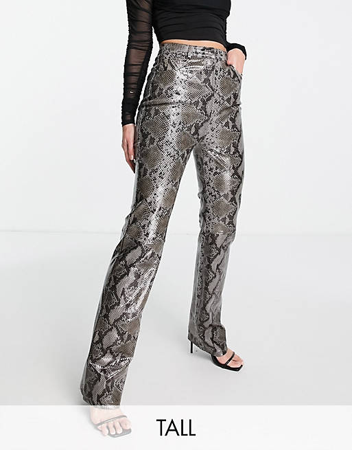 4th & Reckless Tall tailored slim leg leather look pants in snake print