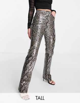 4th & Reckless Tall exclusive tailored slim leg leather look trousers in snake print