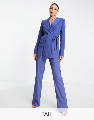 4th & Reckless Tall tie waistband trouser co ord in blue - ASOS Price Checker