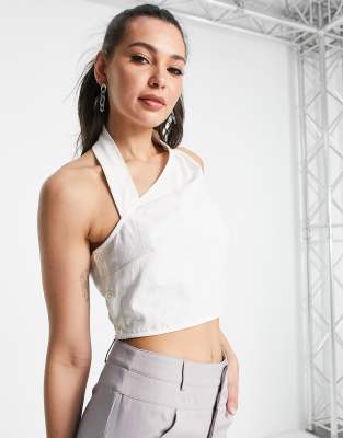 4th & Reckless Tall twist back top in white (part of a set) - ASOS Price Checker
