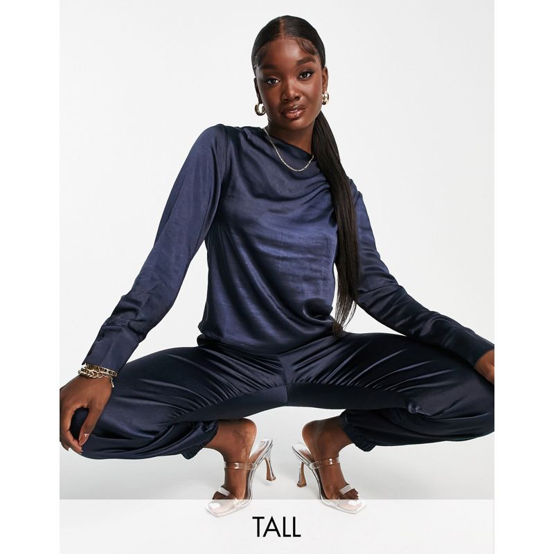 Donna Top 4th & Reckless Tall - Coordinato in raso blu navy