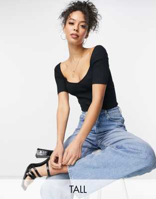 4th & Reckless Tall - Top in maglia con scollo a cuore, colore nero