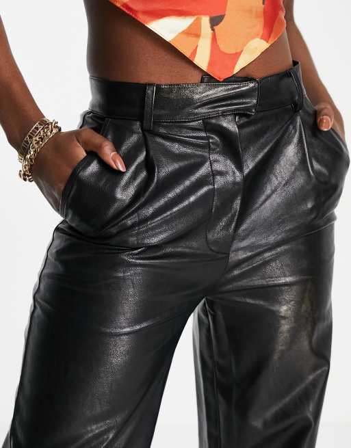 4th & Reckless Tall wide leg leather look pants in black, 3 of 4