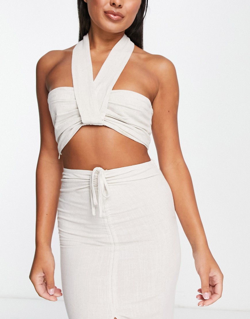4th & Reckless Tayla linen bandeau top co-ord in cream-White
