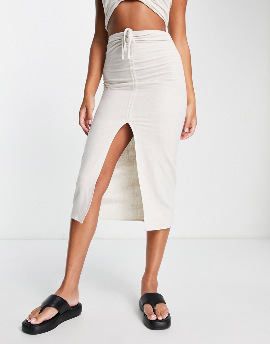 4th & Reckless Tayla linen ruched skirt co-ord in cream-White