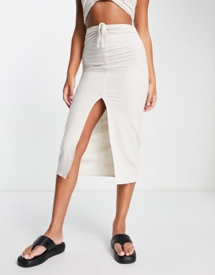 4th & Reckless Tayla Linen Ruched Skirt In Cream - Part Of A Set-white