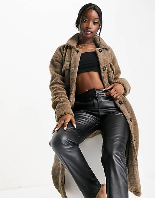 4th & Reckless teddy coat in chocolate | ASOS