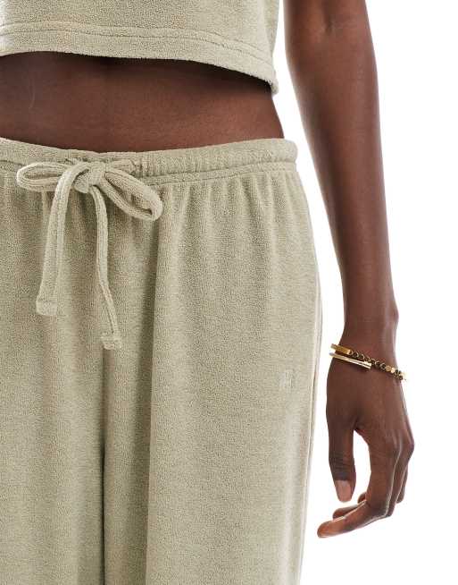 4th & Reckless terrycloth tie waist wide leg pants in pistachio green - part of a set
