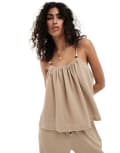 [4th & Reckless] 4th & Reckless textured beaded cami top in light brown (part of a set) 6 Caramel