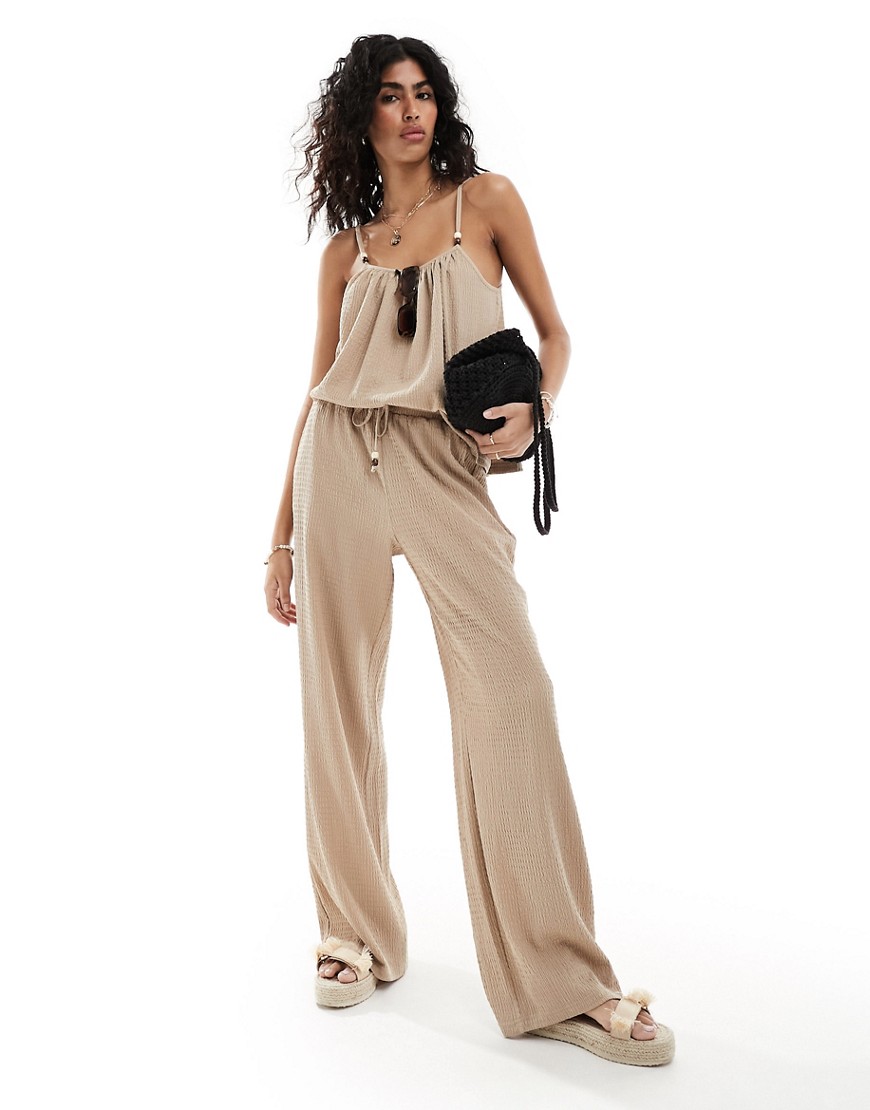 4th & Reckless Textured Beaded Wide Leg Pants In Light Brown