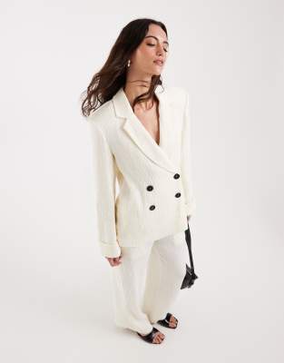 4th & Reckless Textured Double Breasted Fold-over Cuff Blazer In Multi
