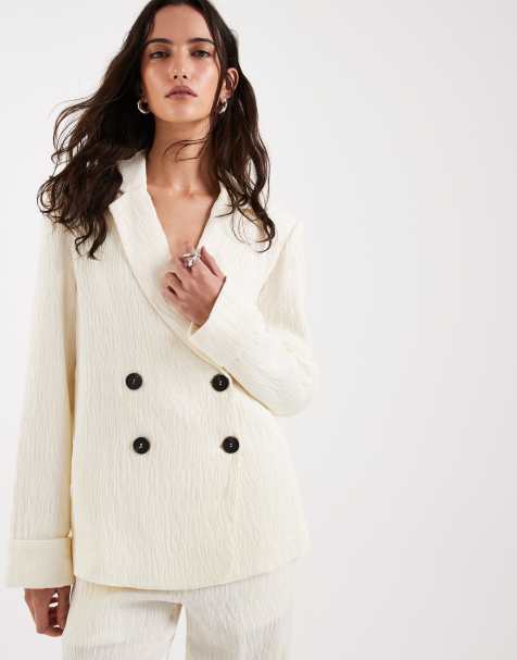 4th & Reckless textured  double breasted foldover cuff blazer co-ord in cream - view 1