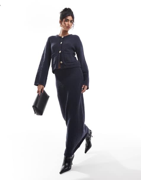 4th & Reckless textured knit maxi skirt co-ord in navy