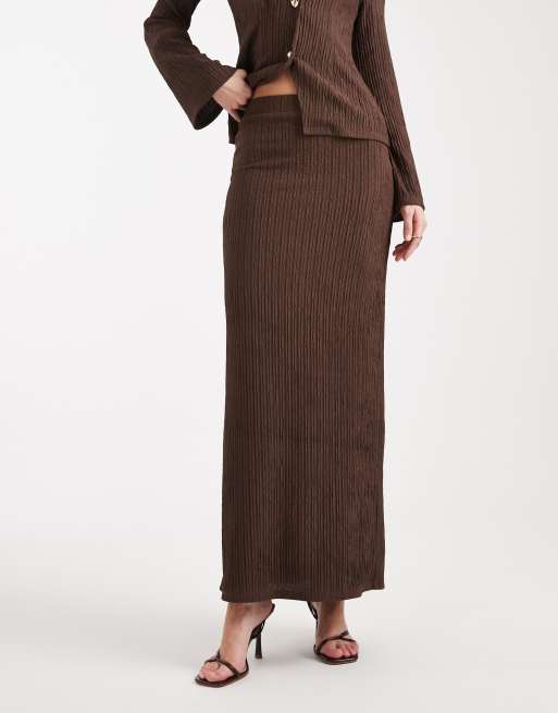 4th & Reckless textured rib high waisted maxi skirt in chocolate (part of a set), 2 of 5