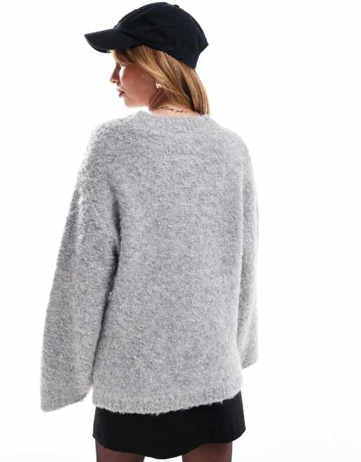 4th & Reckless textured wool mix button through longline cardigan in gray